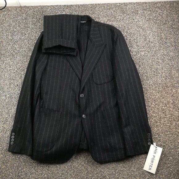 Dolce & Gabbana Suit 42R Flannel Wool Chalk Striped 38x28 New - Picture 1 of 16